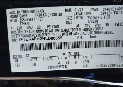 2022 Ford Ranger Xl z USA, uszkodzony, nr VIN 1FTER4FH2NLD00855